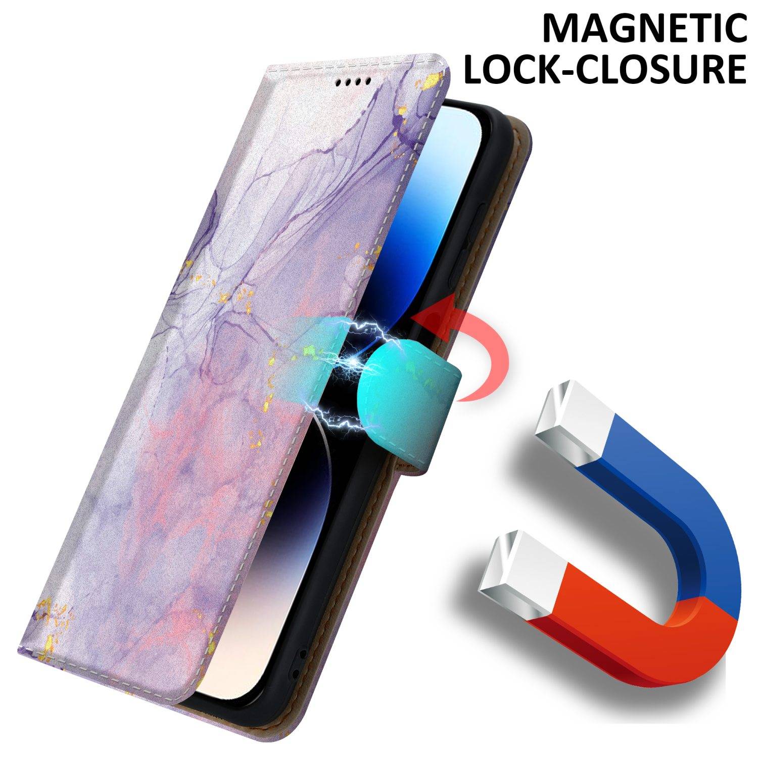 Cadorabo Schutzhülle für Apple iPhone 14 PRO Hülle Design Lila Handyhülle Schutzhülle Etui Magnetisch Case Cover-2