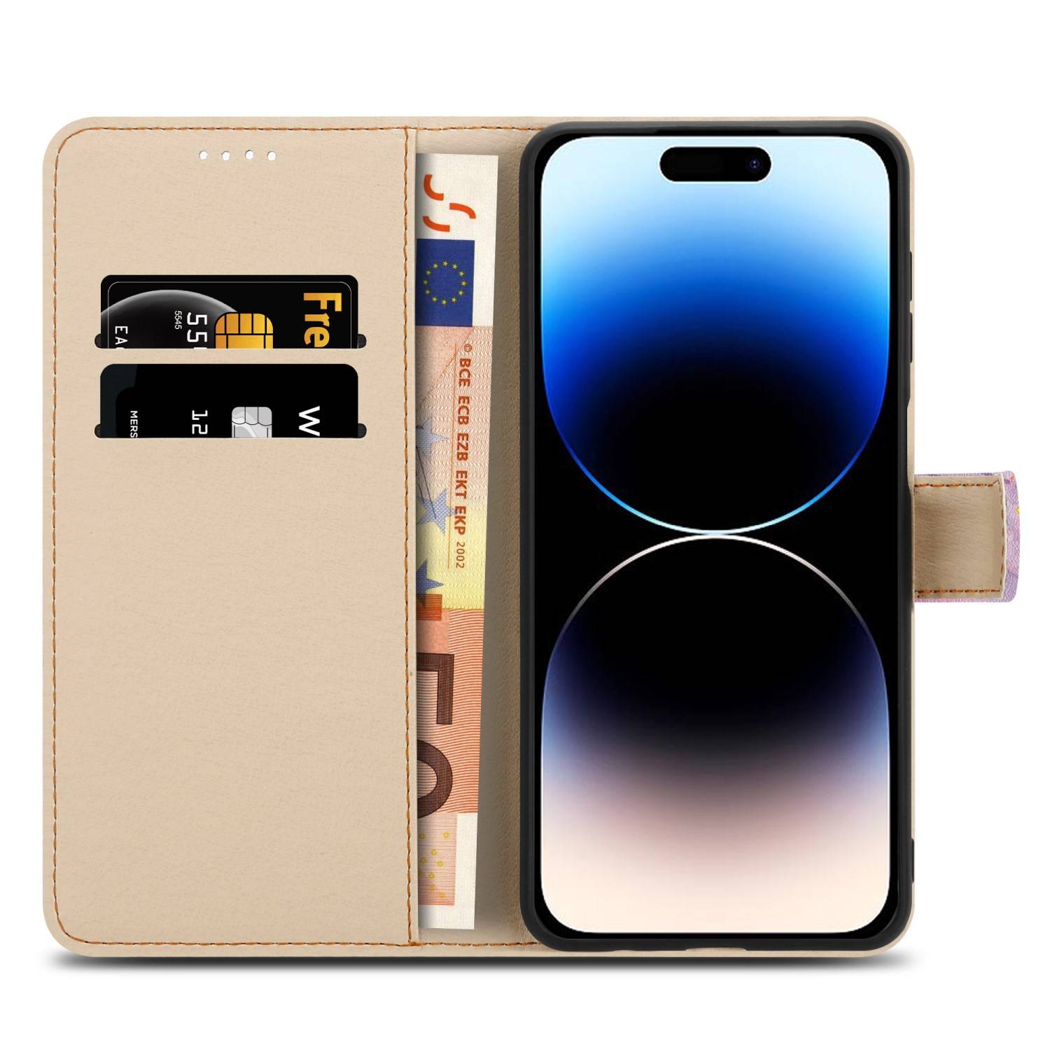 Cadorabo Schutzhülle für Apple iPhone 14 PRO Hülle Design Lila Handyhülle Schutzhülle Etui Magnetisch Case Cover-3