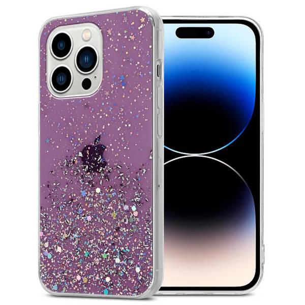 Cadorabo Hülle für Apple iPhone 14 PRO MAX Schutz Hülle in Lila Handyhülle TPU Etui Glitter Cover Case Glitzer