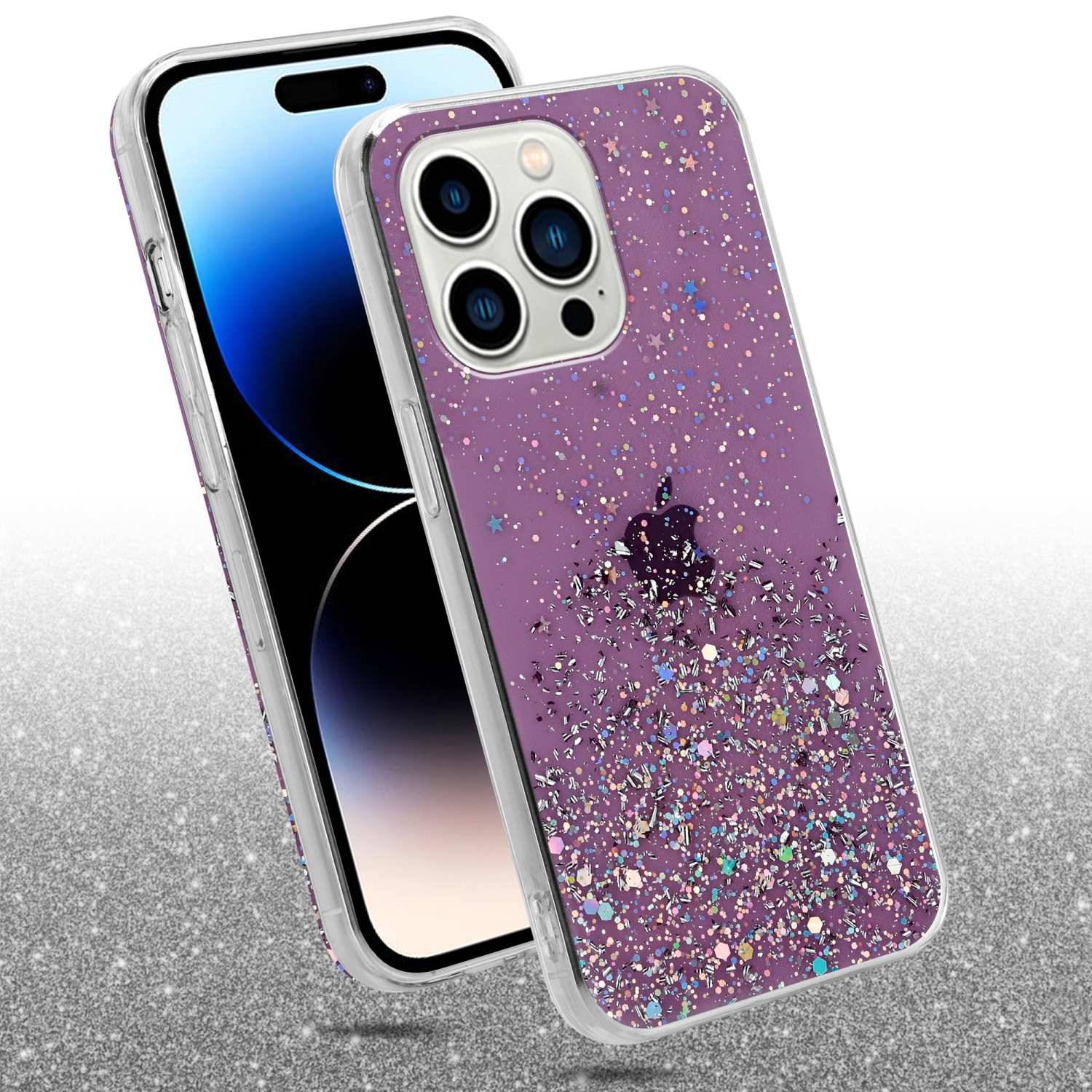Cadorabo Hülle für Apple iPhone 14 PRO MAX Schutz Hülle in Lila Handyhülle TPU Etui Glitter Cover Case Glitzer-1