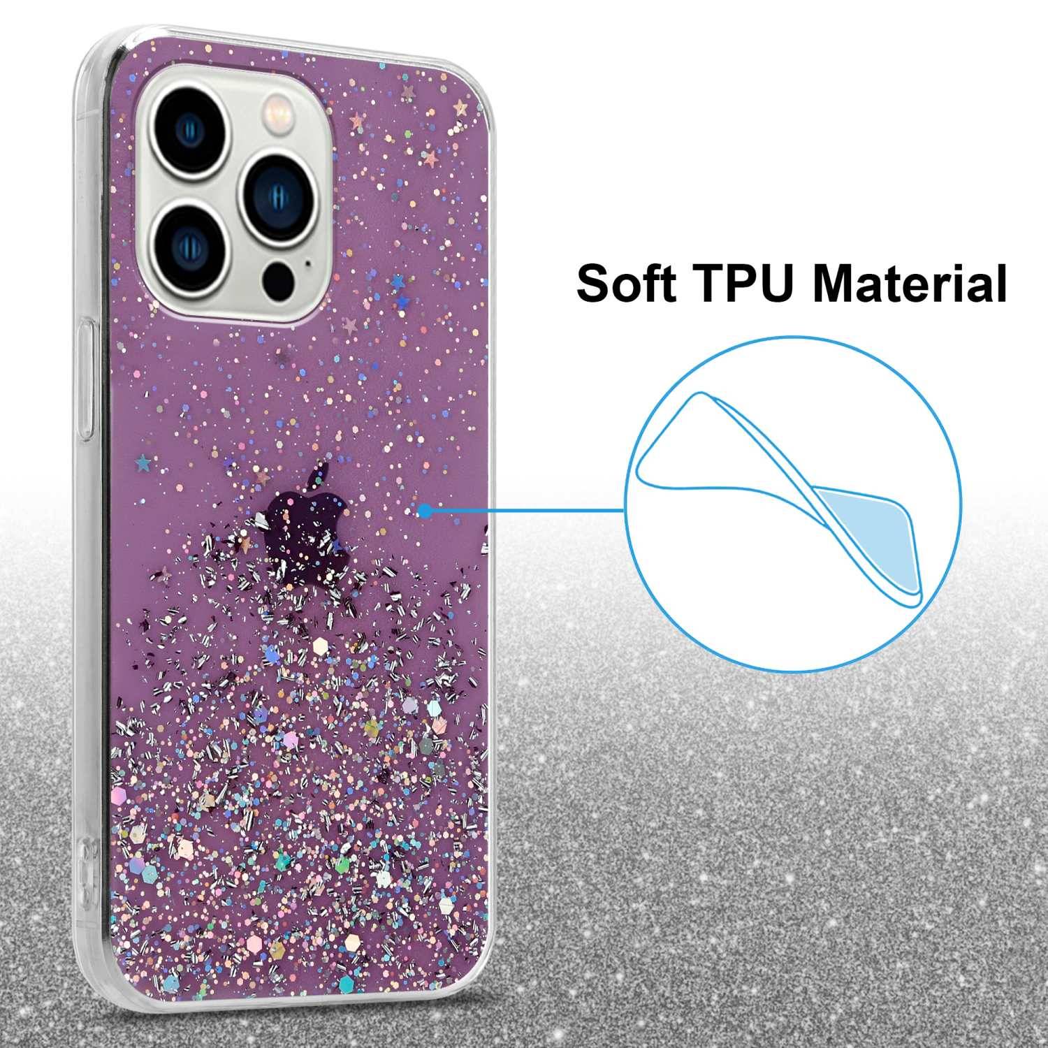 Cadorabo Hülle für Apple iPhone 14 PRO MAX Schutz Hülle in Lila Handyhülle TPU Etui Glitter Cover Case Glitzer-2