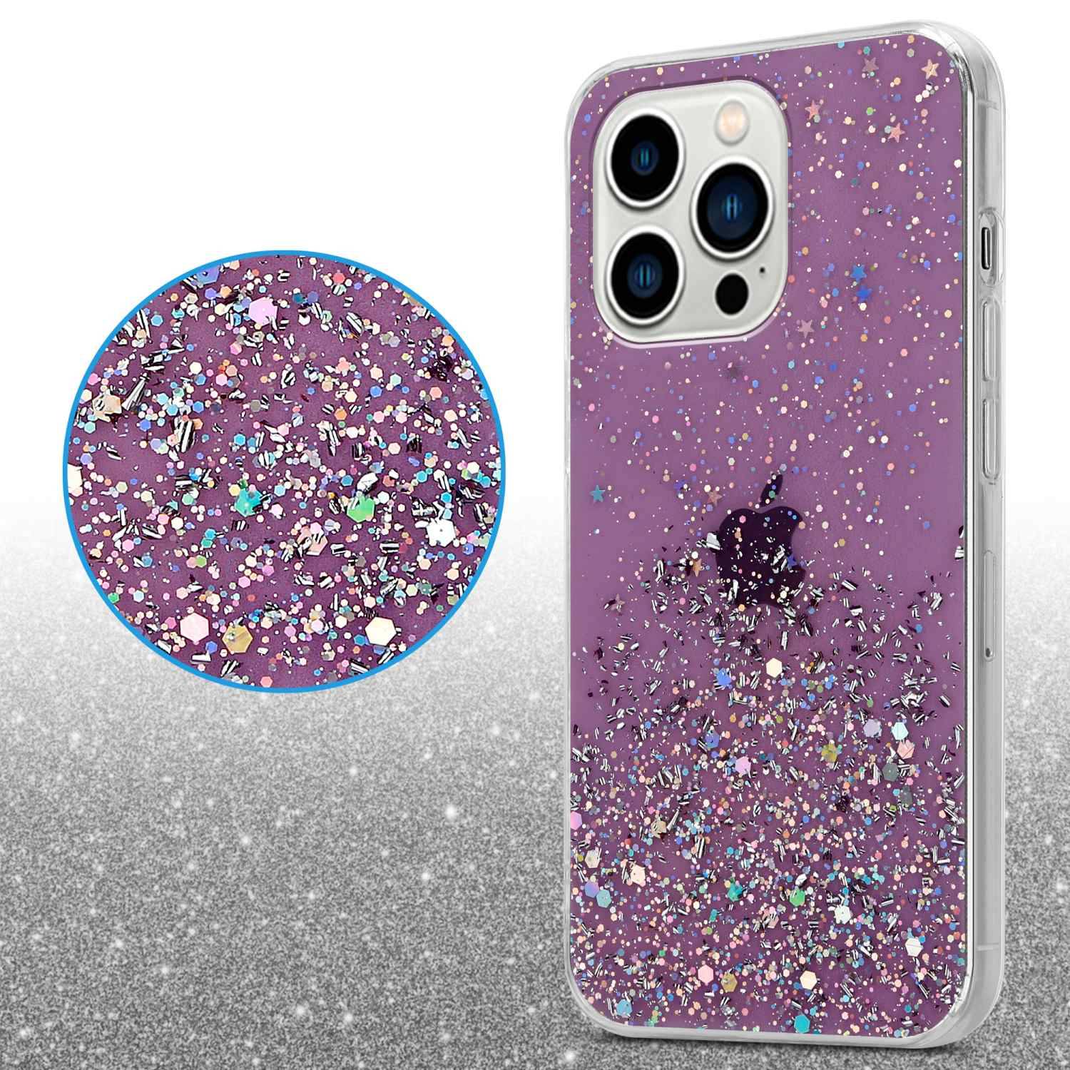 Cadorabo Hülle für Apple iPhone 14 PRO MAX Schutz Hülle in Lila Handyhülle TPU Etui Glitter Cover Case Glitzer-3