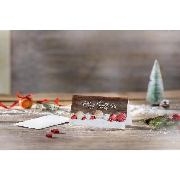 Weihnachts-Karte DL 250g 25+25 Stück Red-white Christmas with dark wood-1