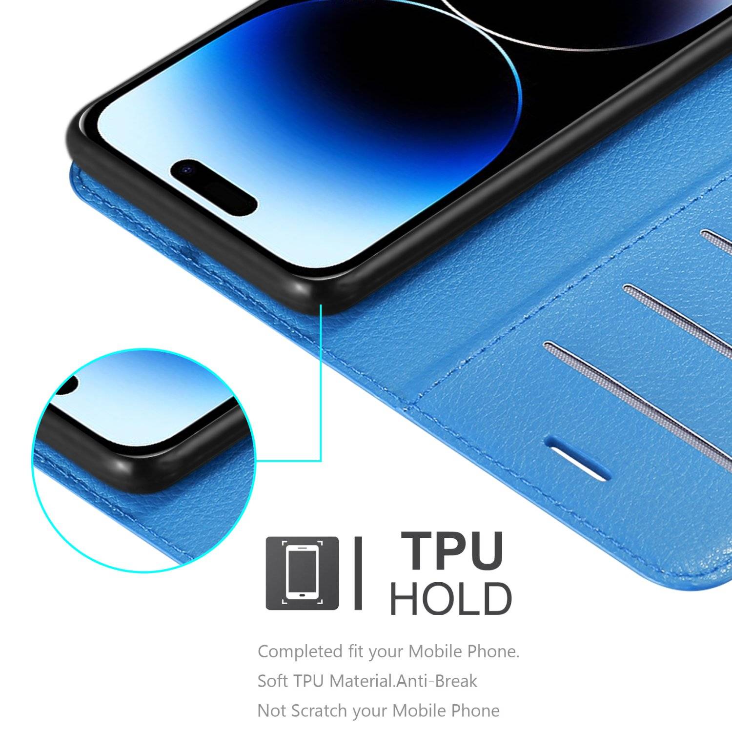 Cadorabo Hülle für Apple iPhone 14 PRO MAX Schutz Hülle in Blau Handyhülle Etui Case Cover Magnetverschluss-3