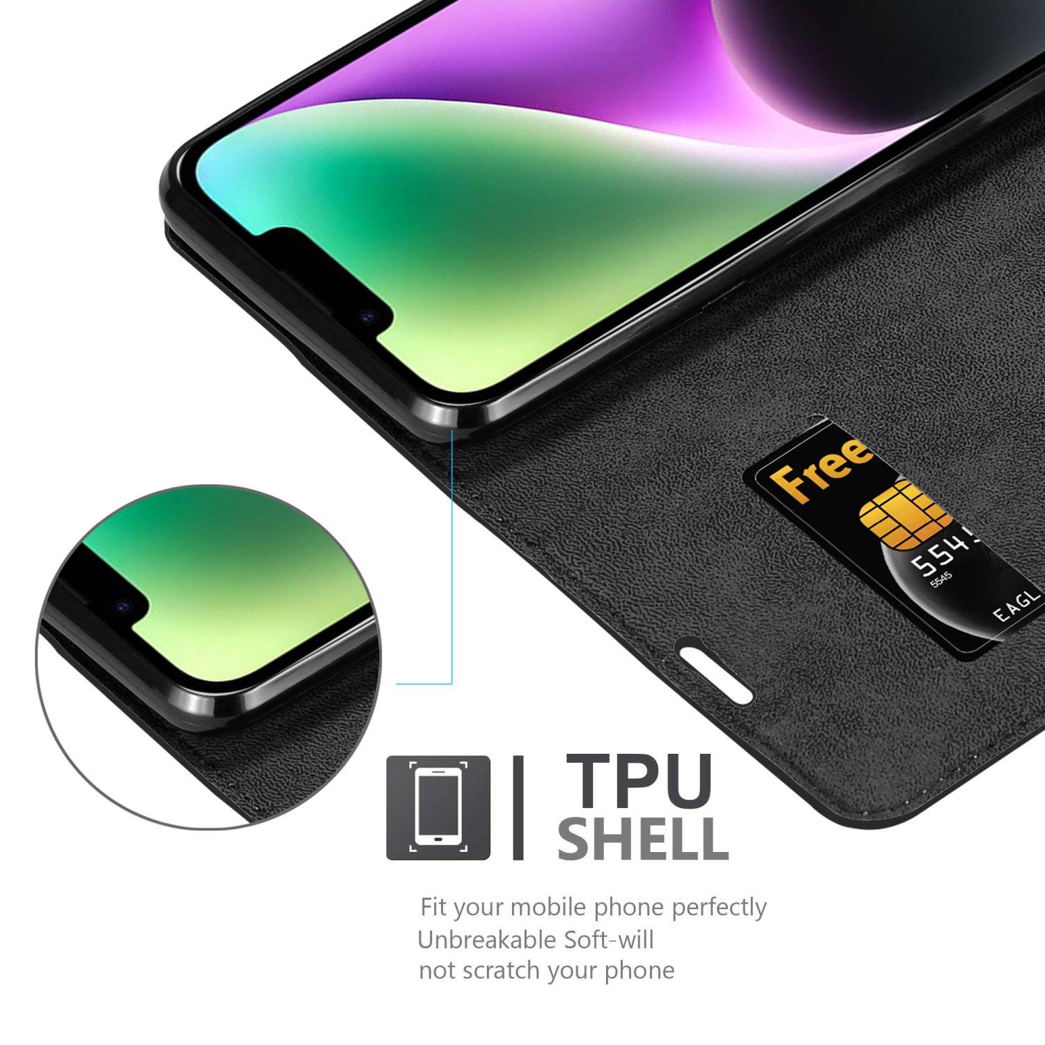 Cadorabo Hülle für Apple iPhone 14 Schutz Hülle in Schwarz Handyhülle Etui Case Cover Magnetverschluss-4