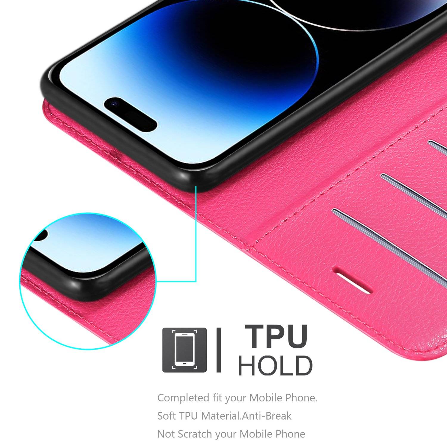 Cadorabo Hülle für Apple iPhone 14 PRO Schutz Hülle in Pink Handyhülle Etui Case Cover Magnetverschluss-4