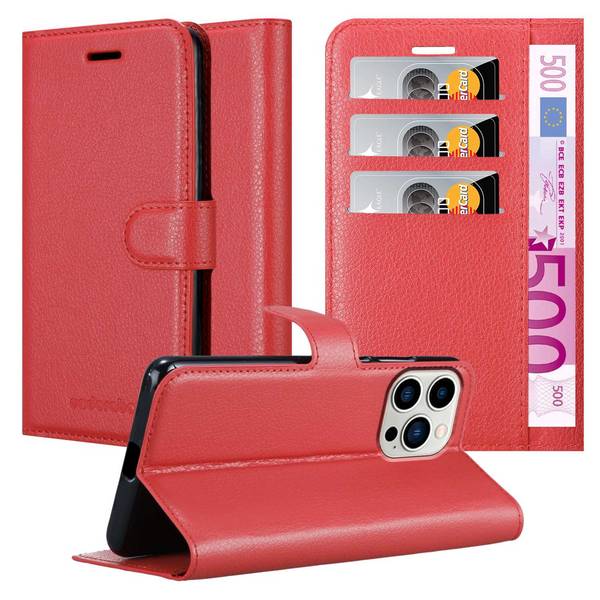 Cadorabo Hülle für Apple iPhone 14 PRO MAX Schutz Hülle in Rot Handyhülle Etui Case Cover Magnetverschluss