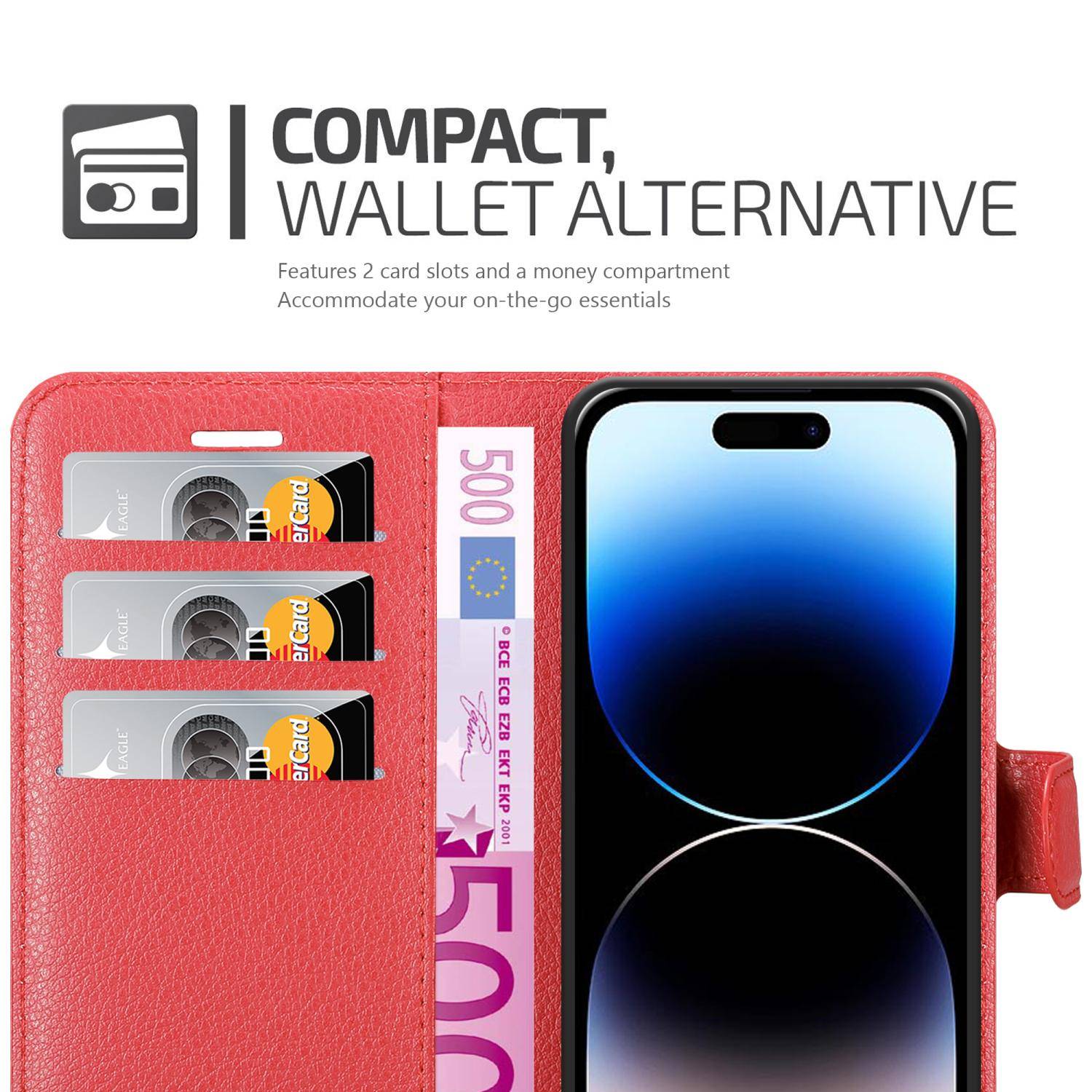 Cadorabo Hülle für Apple iPhone 14 PRO MAX Schutz Hülle in Rot Handyhülle Etui Case Cover Magnetverschluss-2