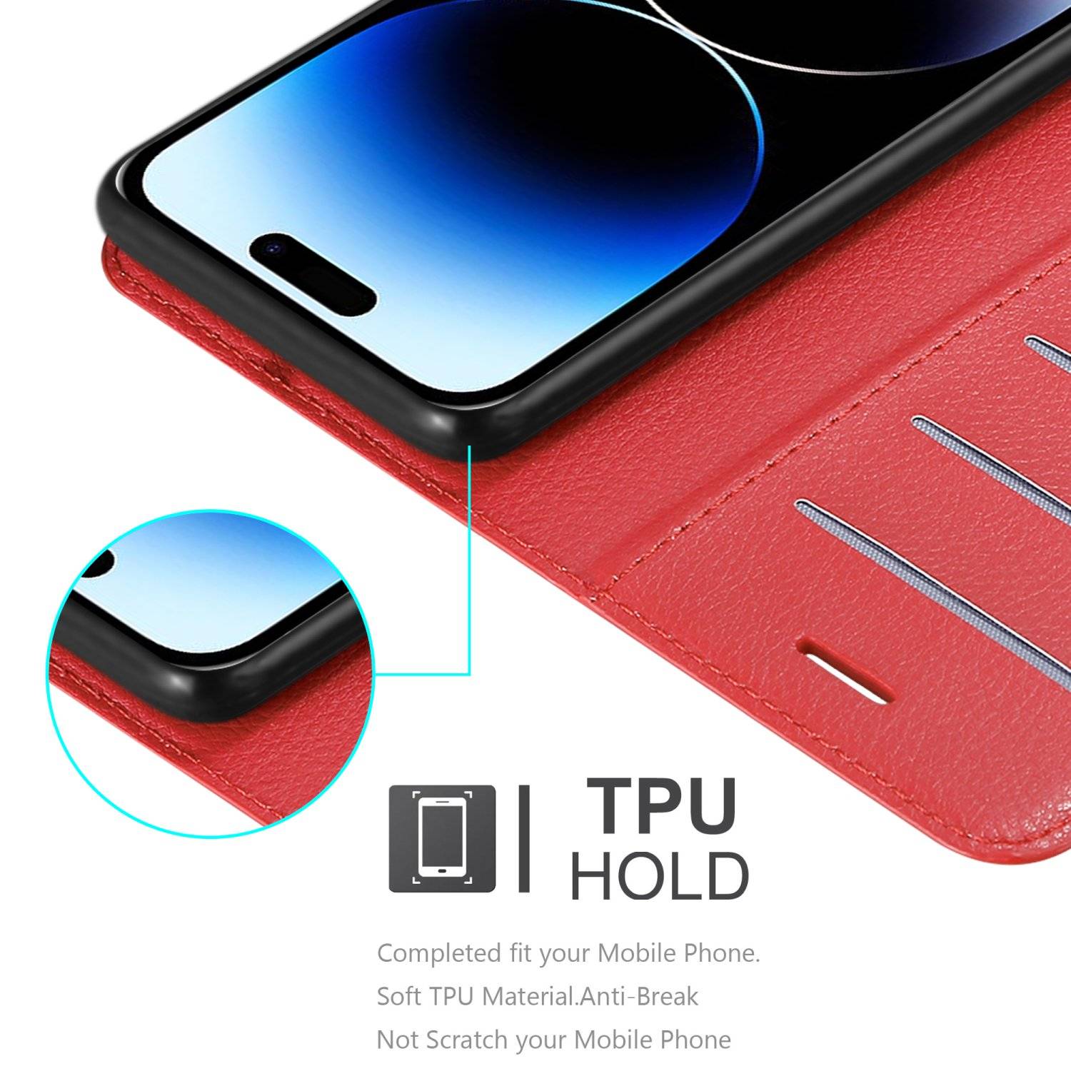 Cadorabo Hülle für Apple iPhone 14 PRO MAX Schutz Hülle in Rot Handyhülle Etui Case Cover Magnetverschluss-3