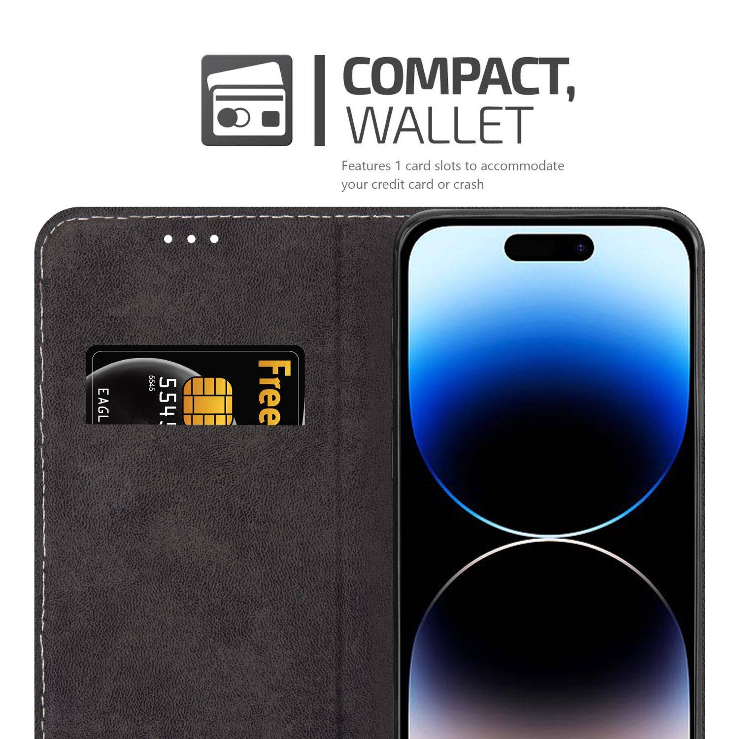 Cadorabo Hülle für Apple iPhone 14 PRO MAX Schutzhülle in Schwarz SHandyhülle Book Case Etui Kunstleder-2
