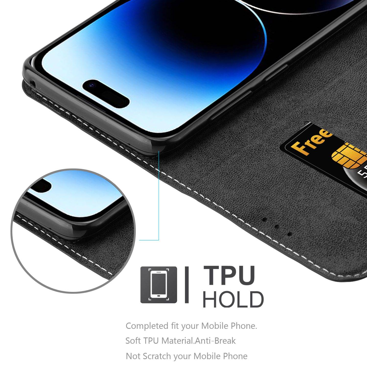 Cadorabo Hülle für Apple iPhone 14 PRO MAX Schutzhülle in Schwarz SHandyhülle Book Case Etui Kunstleder-3