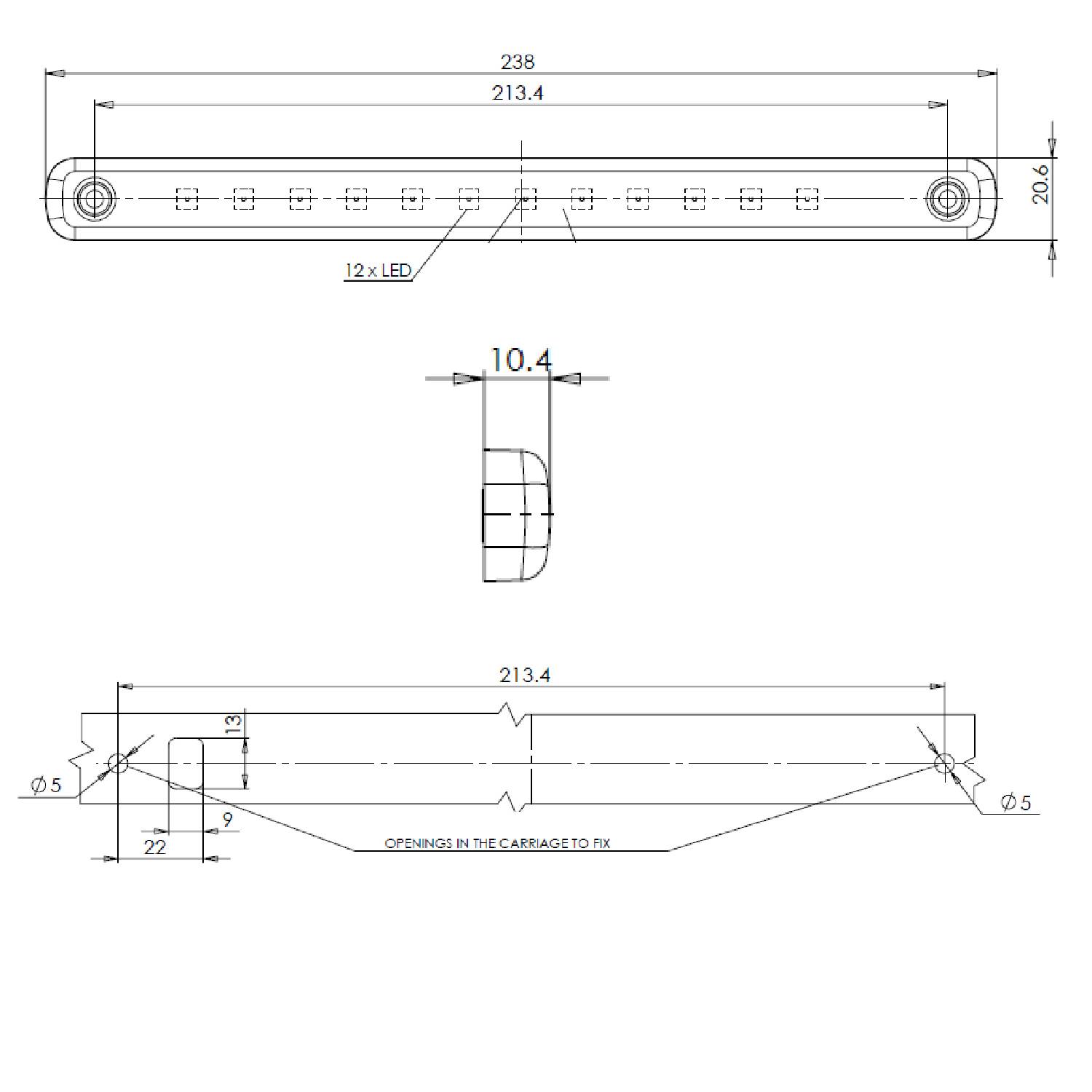 Innenraumleuchte mit Sensor 12V 238mm x 20,6mm-2