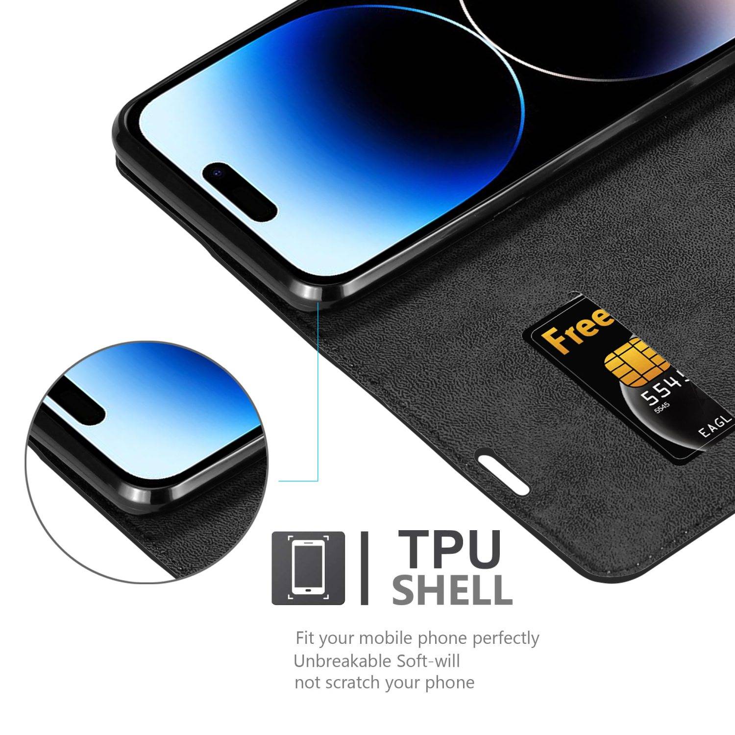 Cadorabo Hülle für Apple iPhone 14 PRO Schutz Hülle in Schwarz Handyhülle Etui Case Cover Magnetverschluss-4