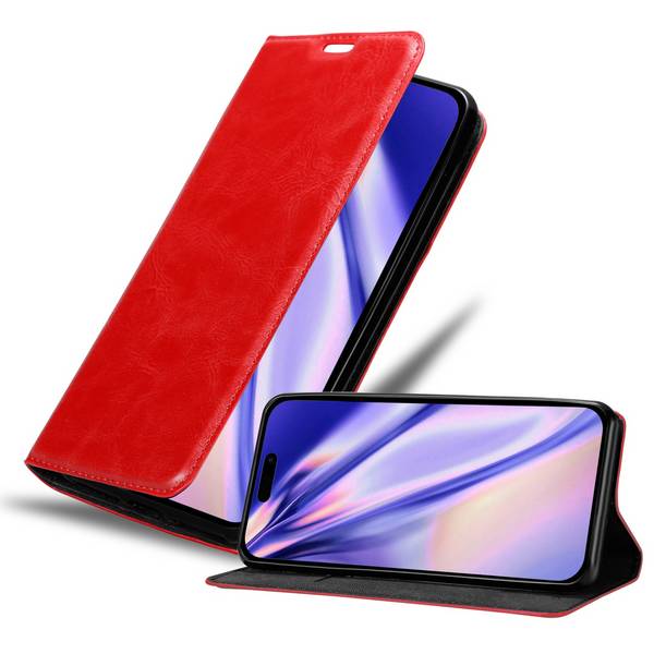Cadorabo Hülle für Apple iPhone 14 PRO MAX Schutz Hülle in Rot Handyhülle Etui Case Cover Magnetverschluss