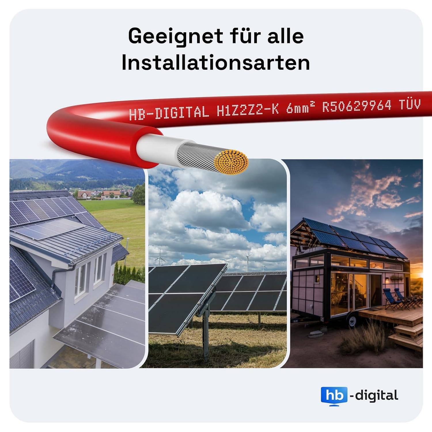 hb-digital Solar Kabel 5m Solarkabel 6mm2 H1Z2Z2-K Photovoltaik Kabel für Solaranlagen rot-3