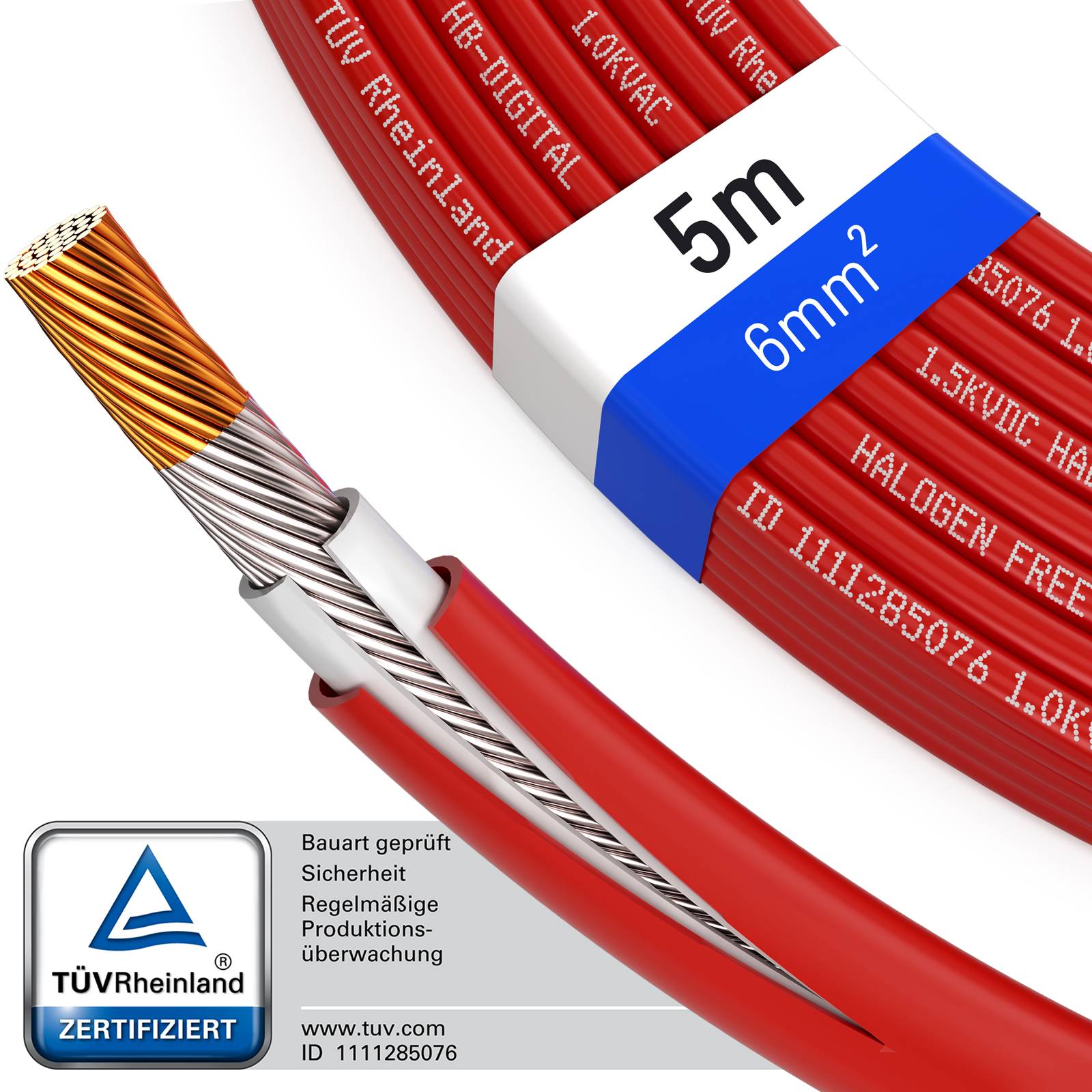 hb-digital Solar Kabel 5m Solarkabel 6mm2 H1Z2Z2-K Photovoltaik Kabel für Solaranlagen rot-0