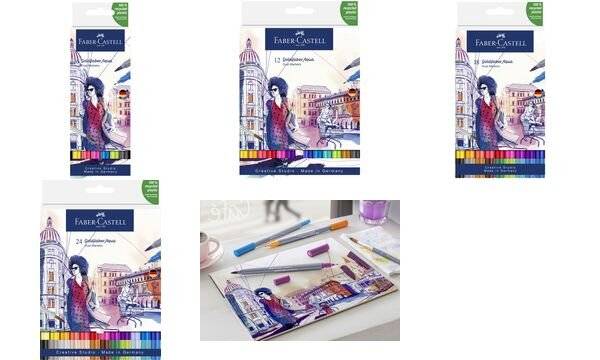 FABER-CASTELL Creative Studio Goldfaber Aqua - Set Pinsel und Fineliner - verschiedene Farben --4