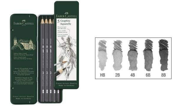 Faber-Castell AQUARELLE - Wasserfarbstift - 2B, 4B, 6B, 8B, HB - Grafit - 3.8 mm (Packung mit 5)-3