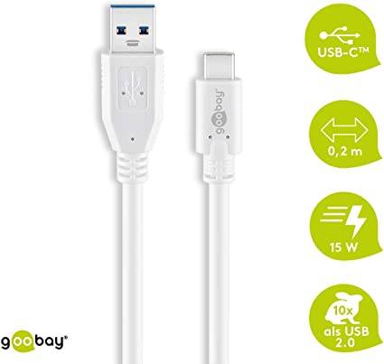 Goobay 67189 USB C auf USB A 3.0 Verlängerungskabel Handy Ladekabel Adapterkabel OTG Super Speed 5 Gbit/s Weiß 0,2m-1