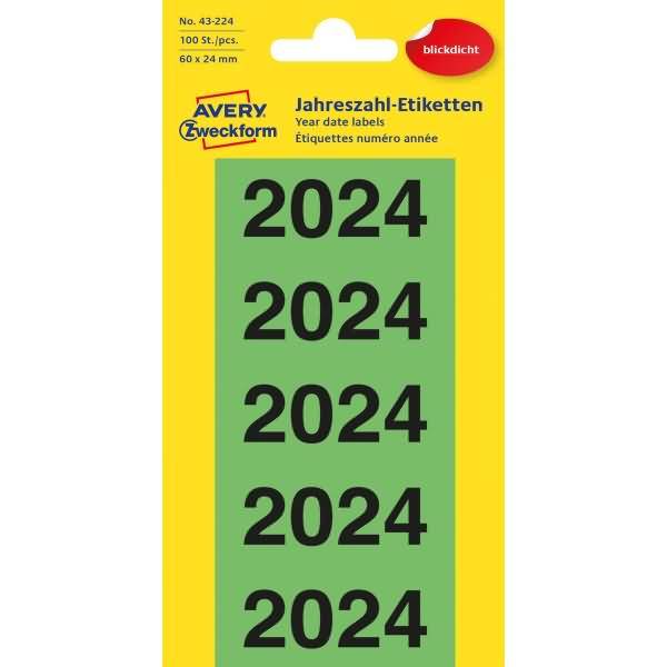 Jahreszahlen 2024 60x26mm grün VE=100 Etiketten