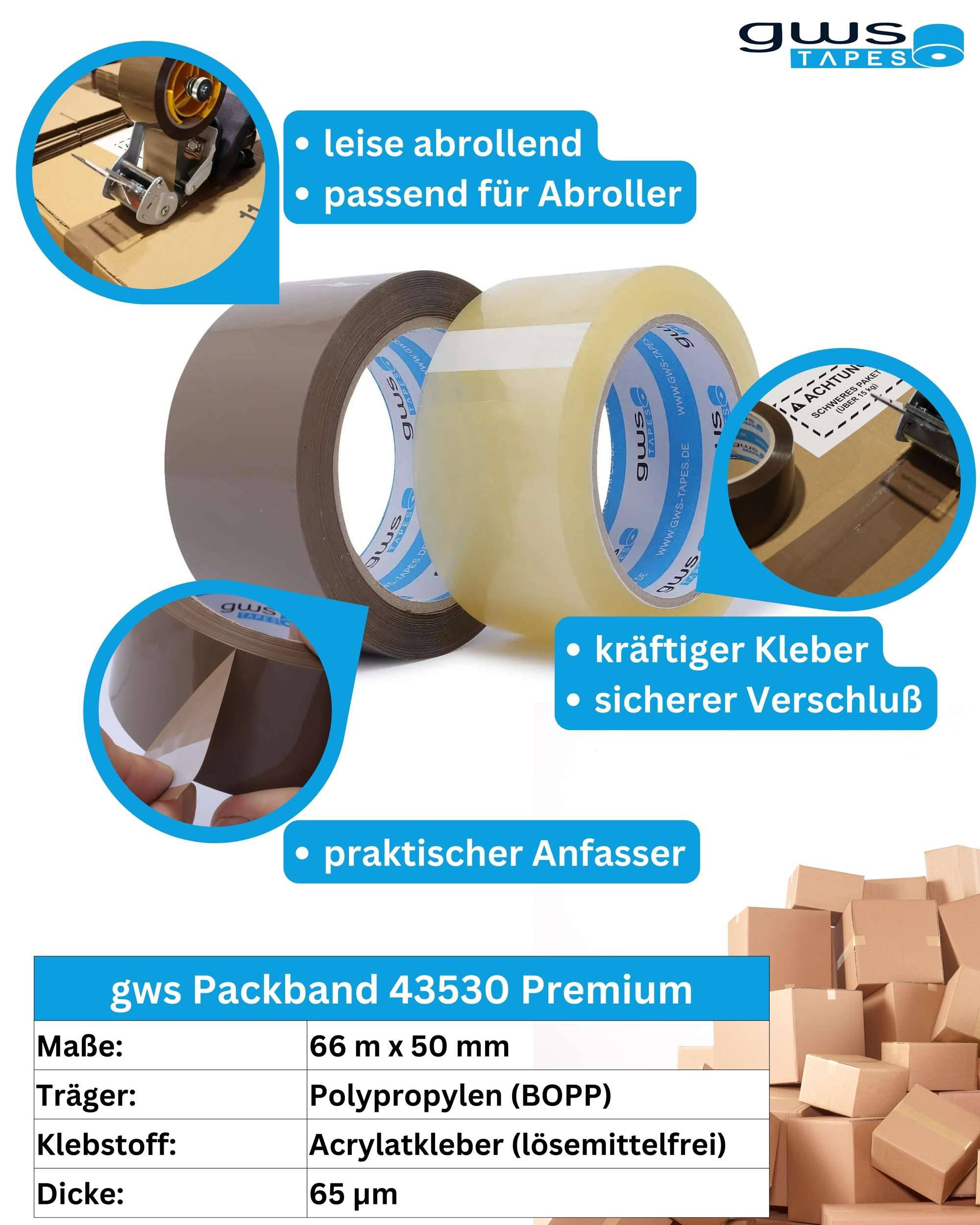 gws 43530 Premium PP Packband, 66 m x 50 mm, braun-1