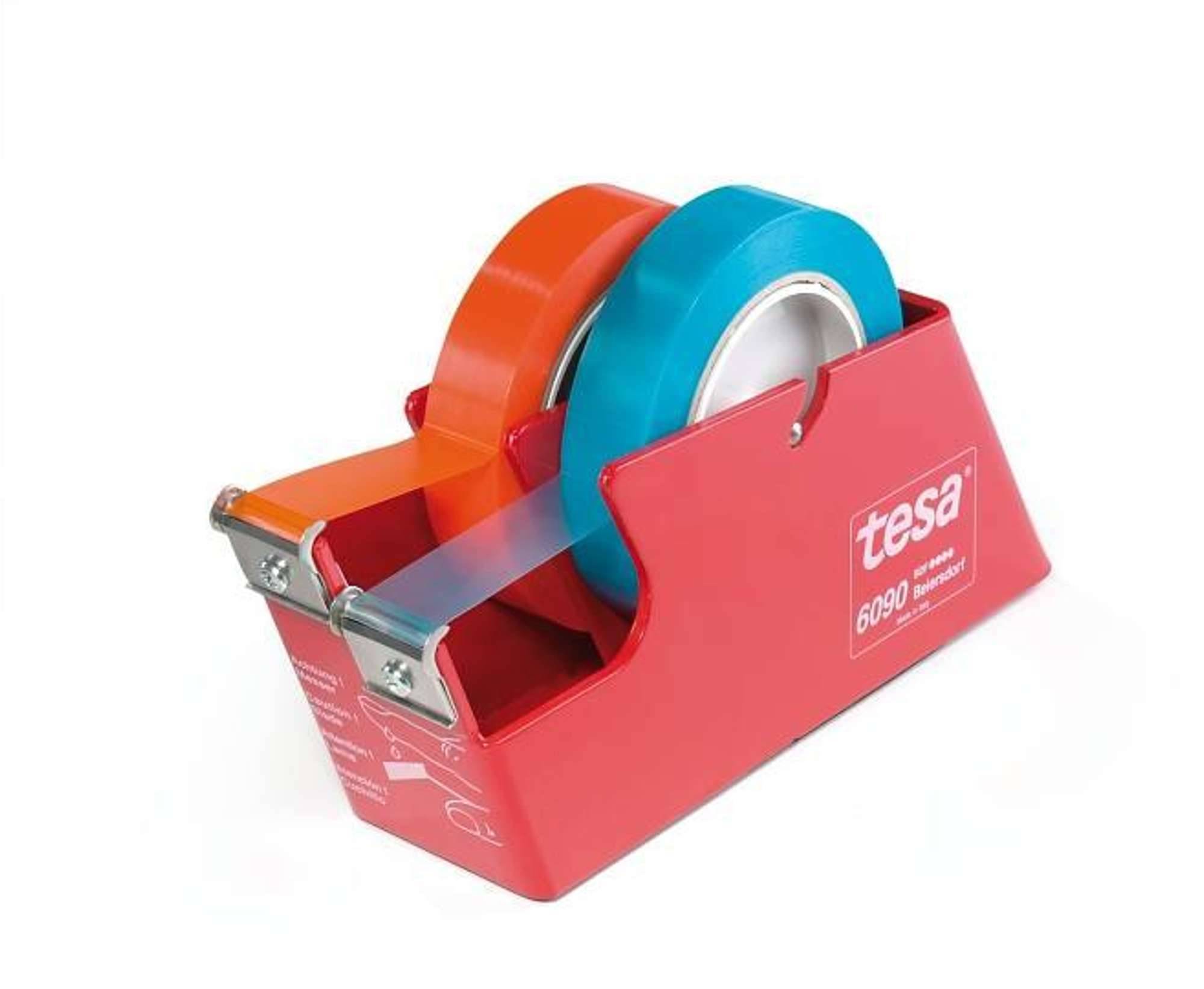tesa Tischabroller 6090, für bis zu 2 Rollen (25 mm), blau-rot-0