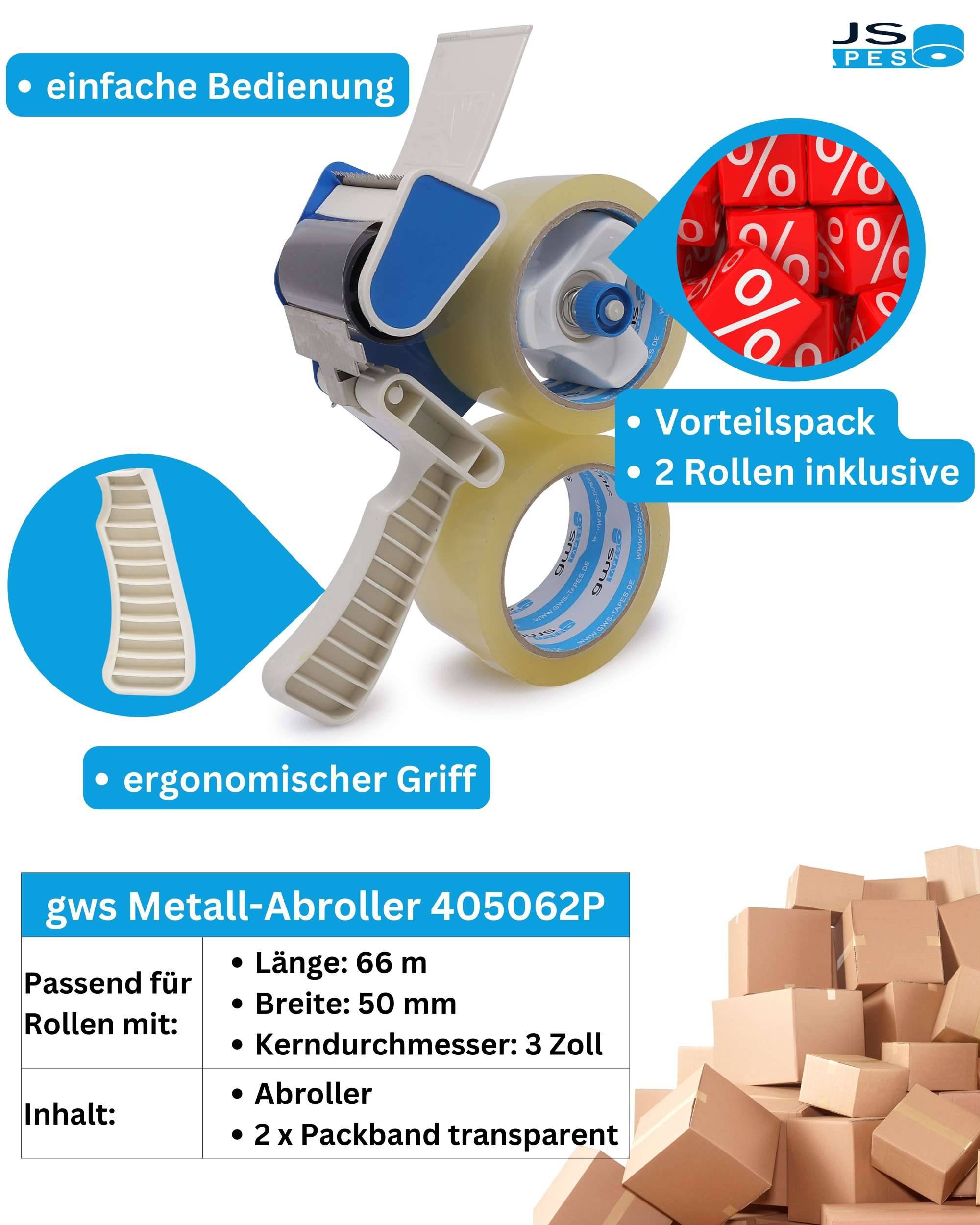 gws PROMO Set Handabroller + 2 Rollen gws Packband, Abroller + 2 Rollen 66 m x 50 mm-1