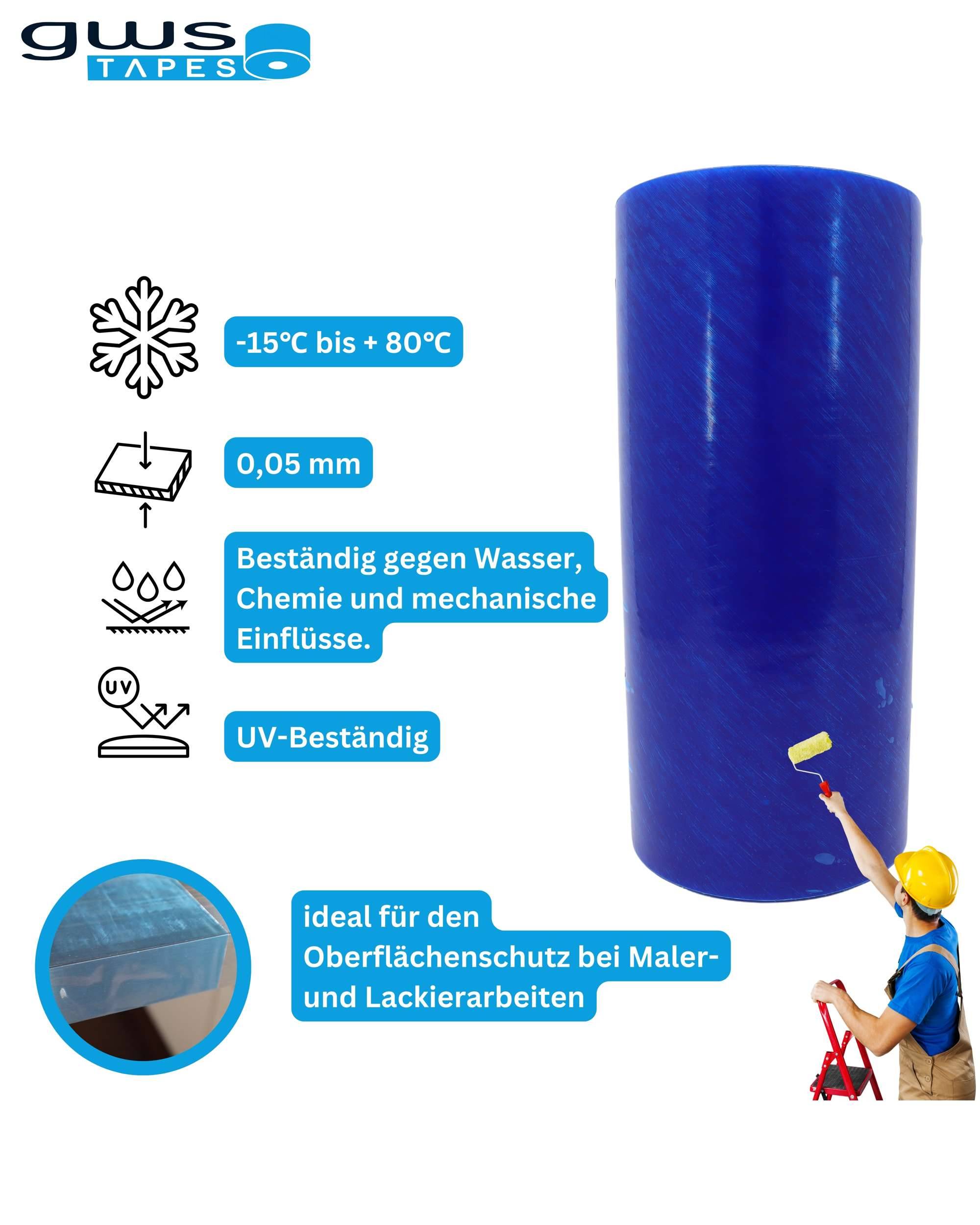 PE Schutzfolie Oberflächenschutzfolie rutschfest, 100 m x 750 mm, blau-1