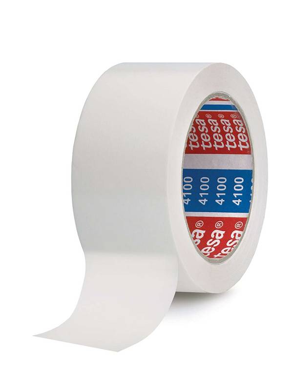 tesa 4100 geprägtes Premium PVC Packband, 66 m x 50 mm, weiss