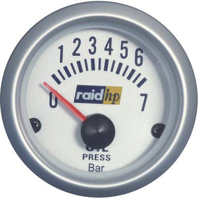 raid hp 660219 Kfz Einbauinstrument Öldruckanzeige Messbereich 7 - 0 bar Silber-Serie Blau-Weiß 52 mm