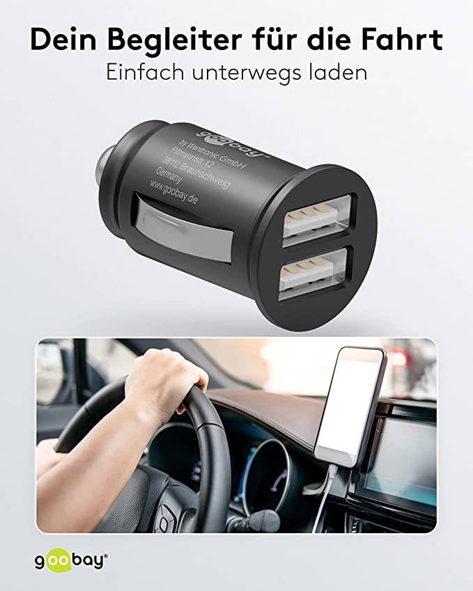 Goobay 58912 Dual Kfz USB Adapter Zigarettenanzünder / Auto Ladegerät 15,5W / USB-A Ladeadapter Mini Ladestecker Schwarz-5