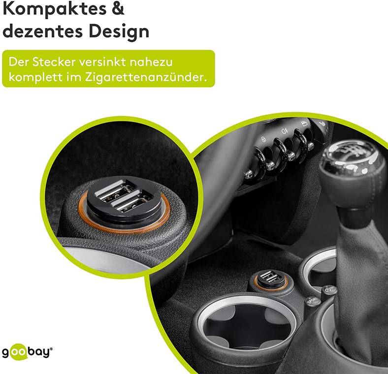 Goobay 58912 Dual Kfz USB Adapter Zigarettenanzünder / Auto Ladegerät 15,5W / USB-A Ladeadapter Mini Ladestecker Schwarz-6