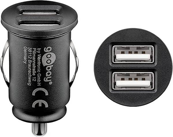 Goobay 58912 Dual Kfz USB Adapter Zigarettenanzünder / Auto Ladegerät 15,5W / USB-A Ladeadapter Mini Ladestecker Schwarz