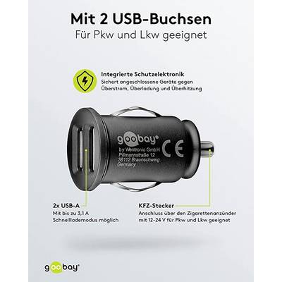 Goobay 58912 Dual Kfz USB Adapter Zigarettenanzünder / Auto Ladegerät 15,5W / USB-A Ladeadapter Mini Ladestecker Schwarz-3