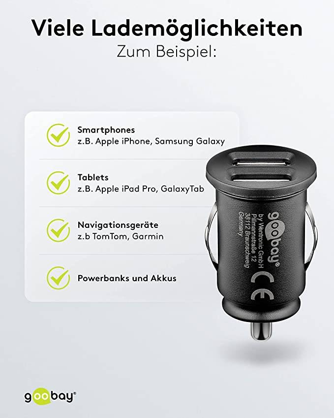 Goobay 58912 Dual Kfz USB Adapter Zigarettenanzünder / Auto Ladegerät 15,5W / USB-A Ladeadapter Mini Ladestecker Schwarz-4