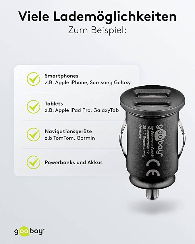 Goobay 44177 Dual Kfz USB Adapter Zigarettenanzünder / Auto Ladegerät 12W / USB-A Ladeadapter Mini Ladestecker / Schwarz-4