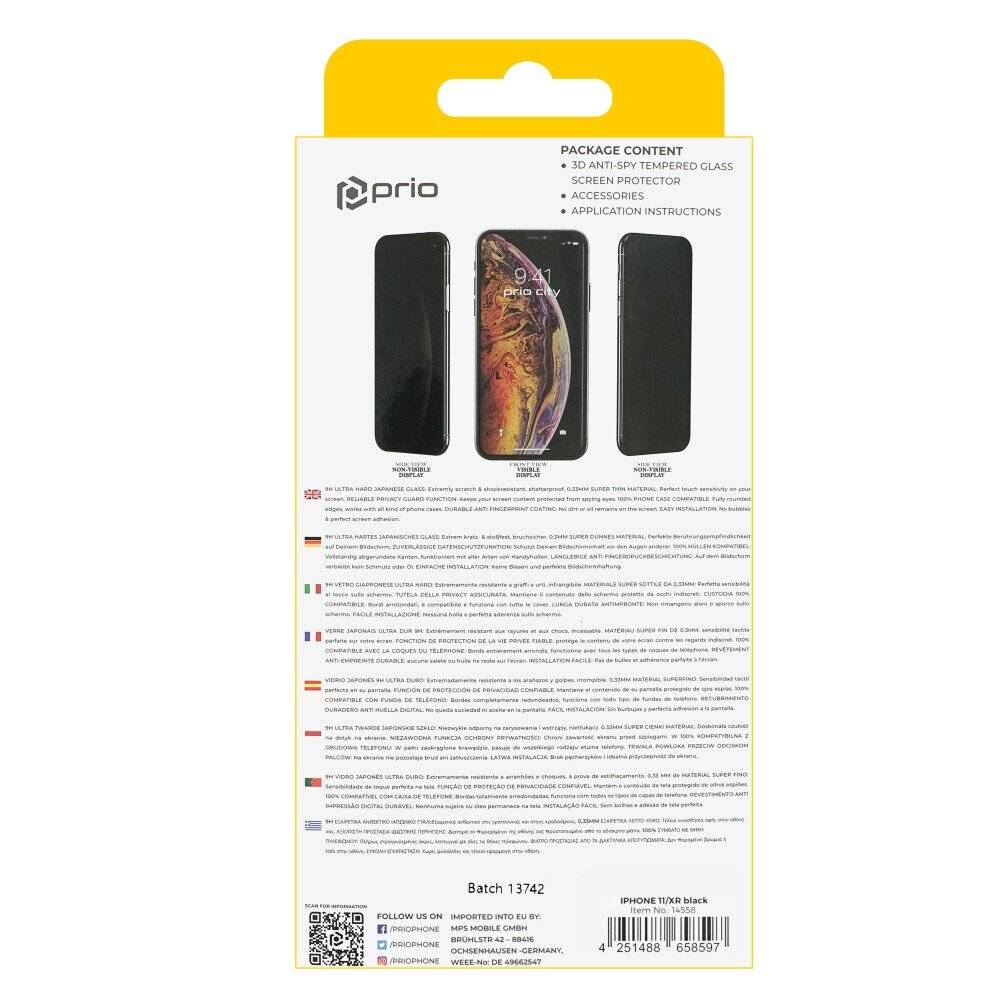 prio 3D Anti-Spy Displayschutzglas für iPhone 11/XR schwarz-2