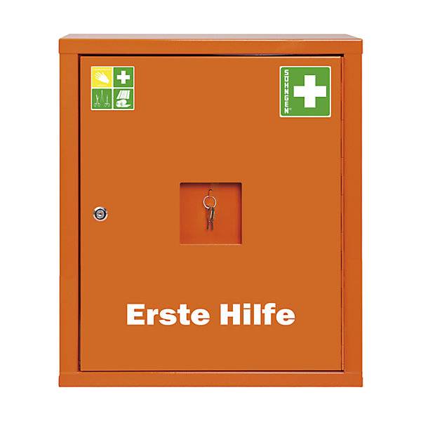 Verbandschrank nach DIN 13169 eintürig signalorange HxBxT 560 x 490 x 200 mm mit Füllung. W. SOEHNGEN GmbH-1