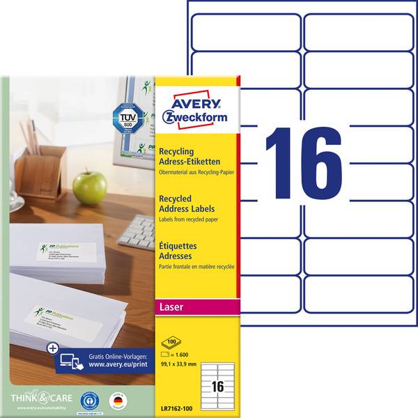 AVERY Zweckform Recycling Adress-Etiketten, 99,1 x 33,9 mm (7212100)