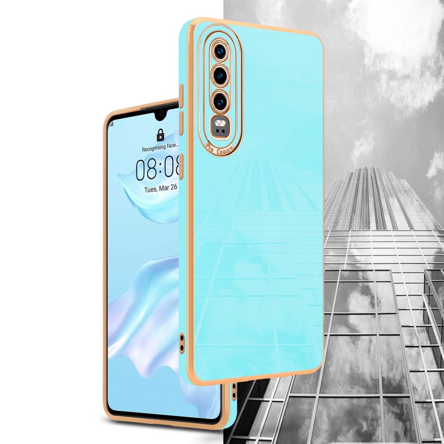 Cadorabo Hülle für Huawei P30 Schutz Hülle in Türkis Etui Handyhülle Cover Case TPU Kameraschutz-3