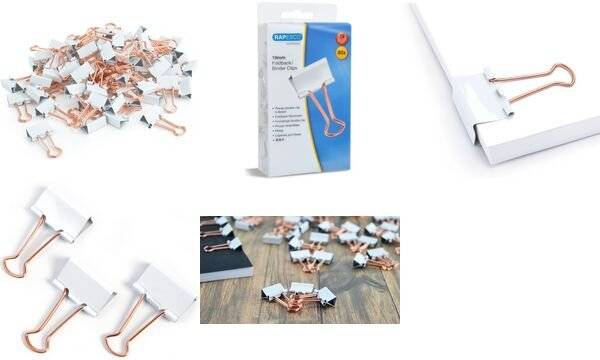 RAPESCO Foldback-Klammer, (B)19 mm, weiß / roségold, 80 Stk.-1