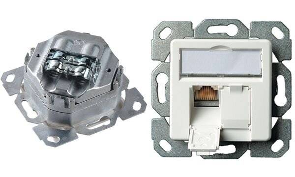 Telegärtner Netzwerkdose Unterputz Einsatz mit Zentralplatte CAT 6 2 Port Perlweiß-2