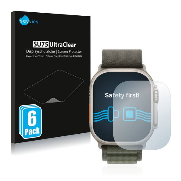 6x Savvies SU75 Displayschutzfolie für Apple Watch Ultra (49