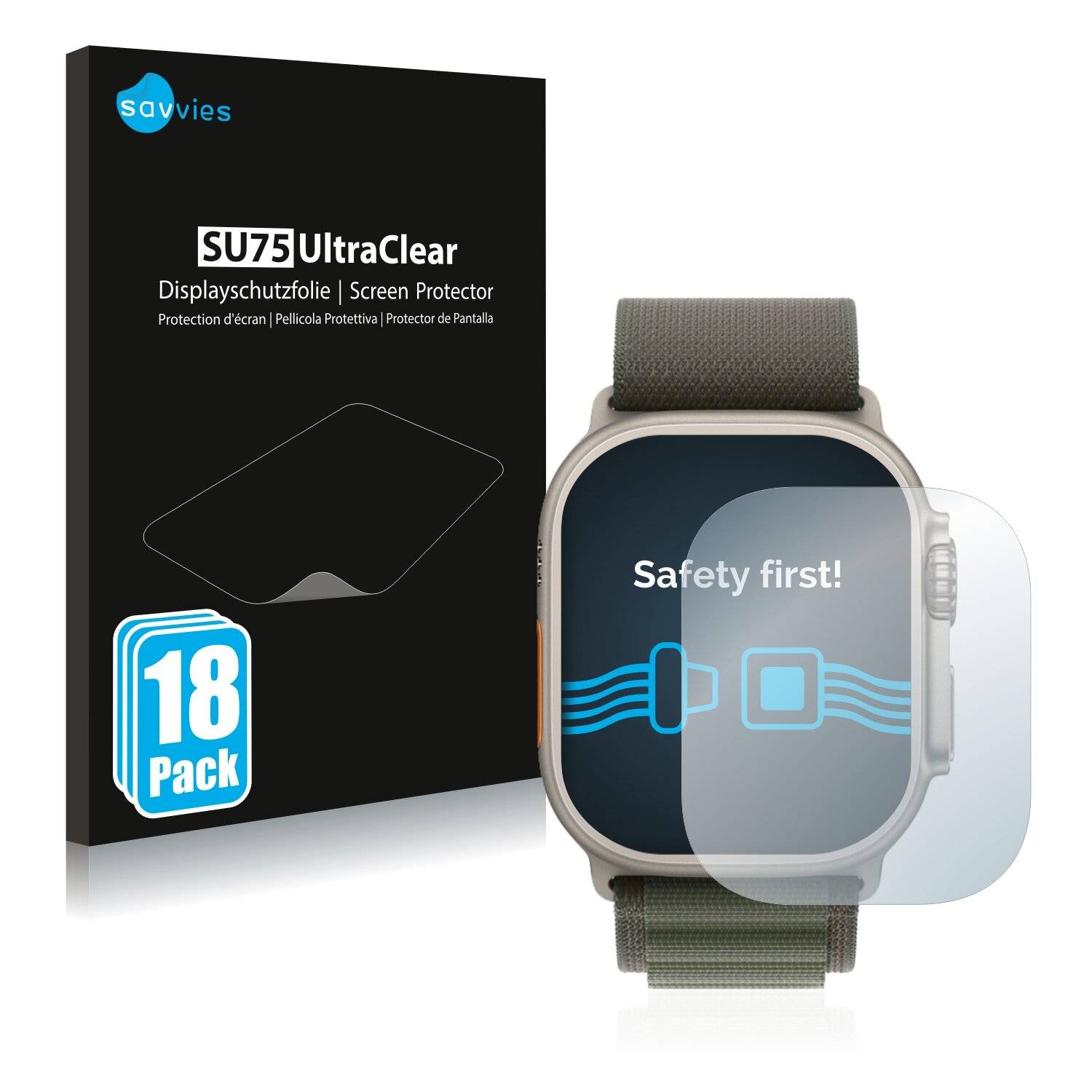 18x Savvies SU75 Displayschutzfolie für Apple Watch Ultra (49-0