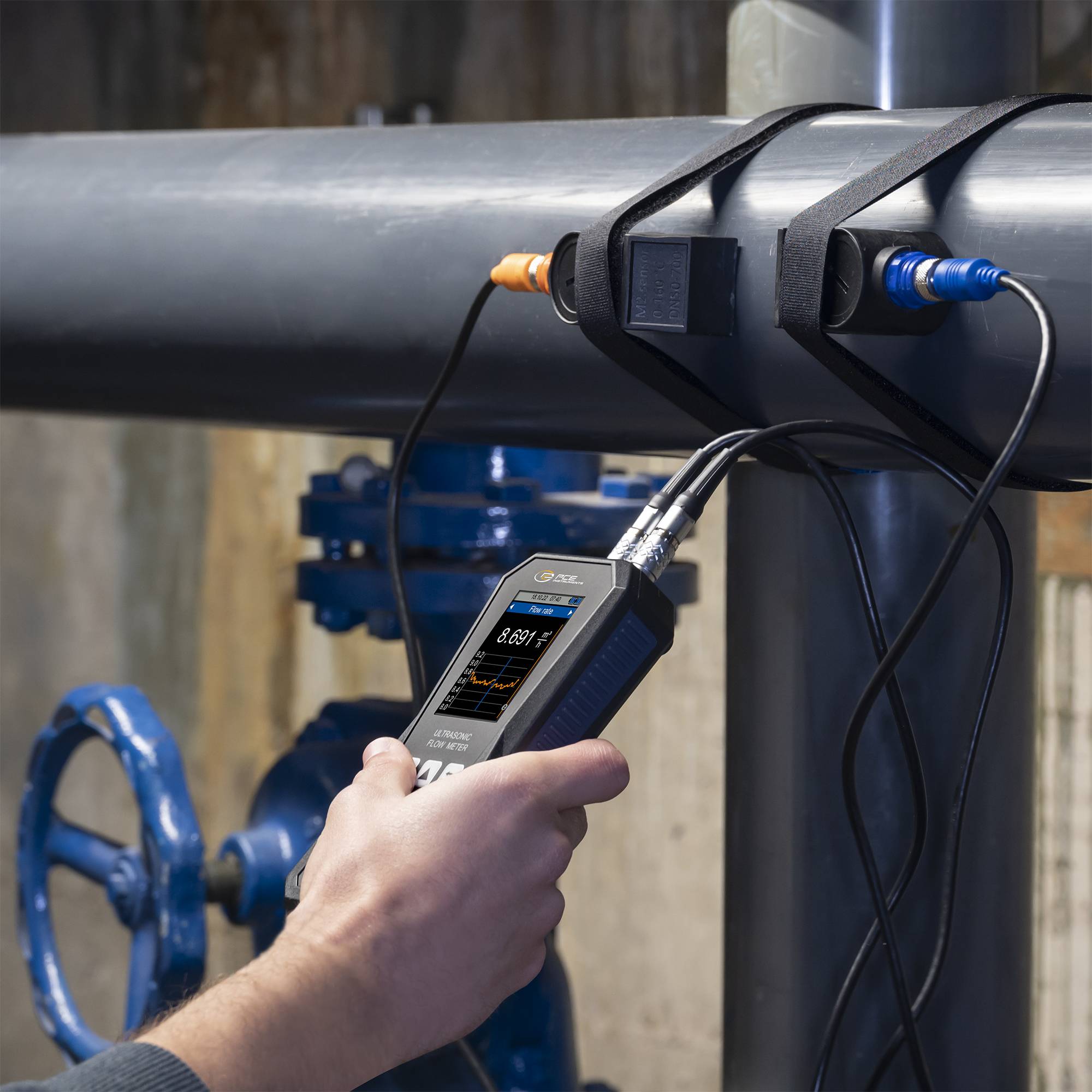 PCE Instruments Ultraschall-Durchflussmessgerät PCE-TDS 200 M inkl. Durchflusssensoren für DN 50 - 700 / 57 - 720 mm-5