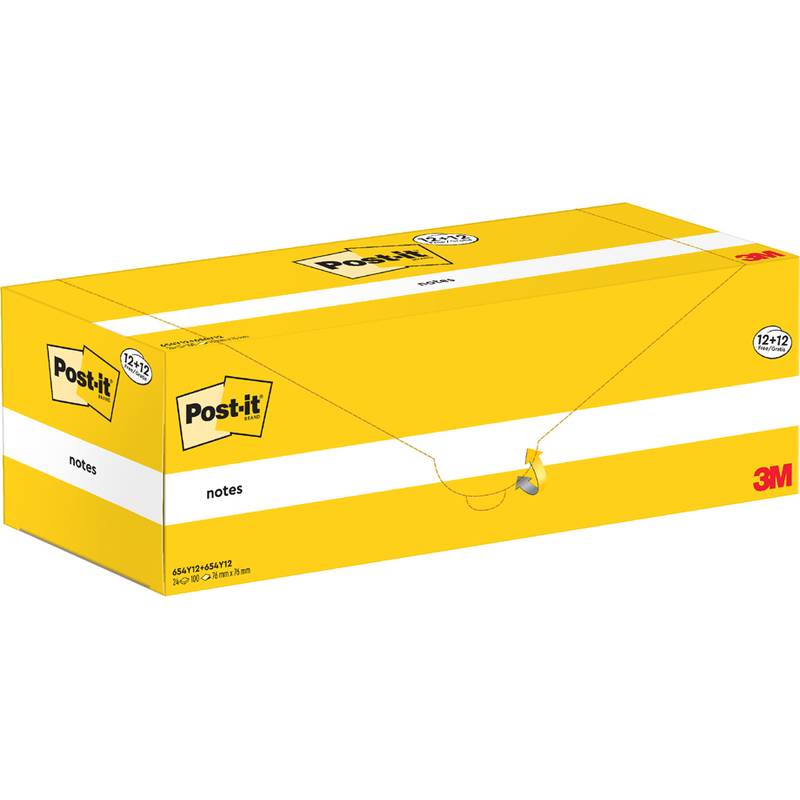 Post-it Haftnotizen notes, 76 x 76 mm, gelb, 12+12 gratis-0
