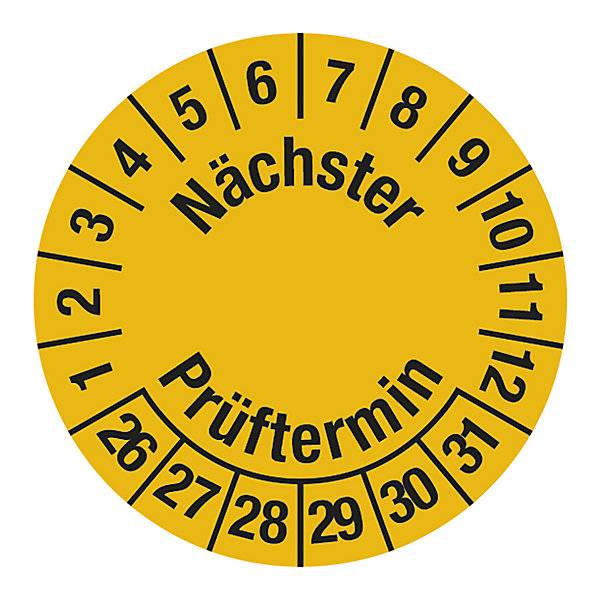 Nächster Prüftermin Folie LxH 95 x 25 mm VE 10 Stk 26 - 31 gelb. H. Marahrens Sicherheits- | Industrie- u.-0
