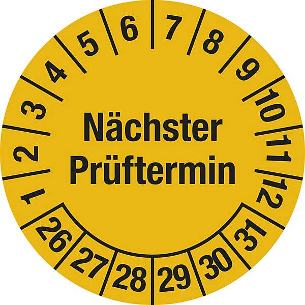 Nächster Prüftermin Mehrjahreszahlen Dokumentenfolie Ø 20 mm 26 - 31 gelb. H. Marahrens Sicherheits- |-0