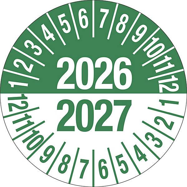 Prüfplakette Mehrjahreszahlen grün Dokumentenfolie Ø 35 mm VE 10 Stk 2026/2027. H. Marahrens Sicherheits- |