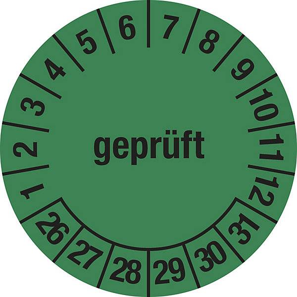 Mehrjahresplakette geprüft grün Dokumentenfolie Ø 30 mm VE 10 Stk 26 - 31. H. Marahrens Sicherheits- |-0